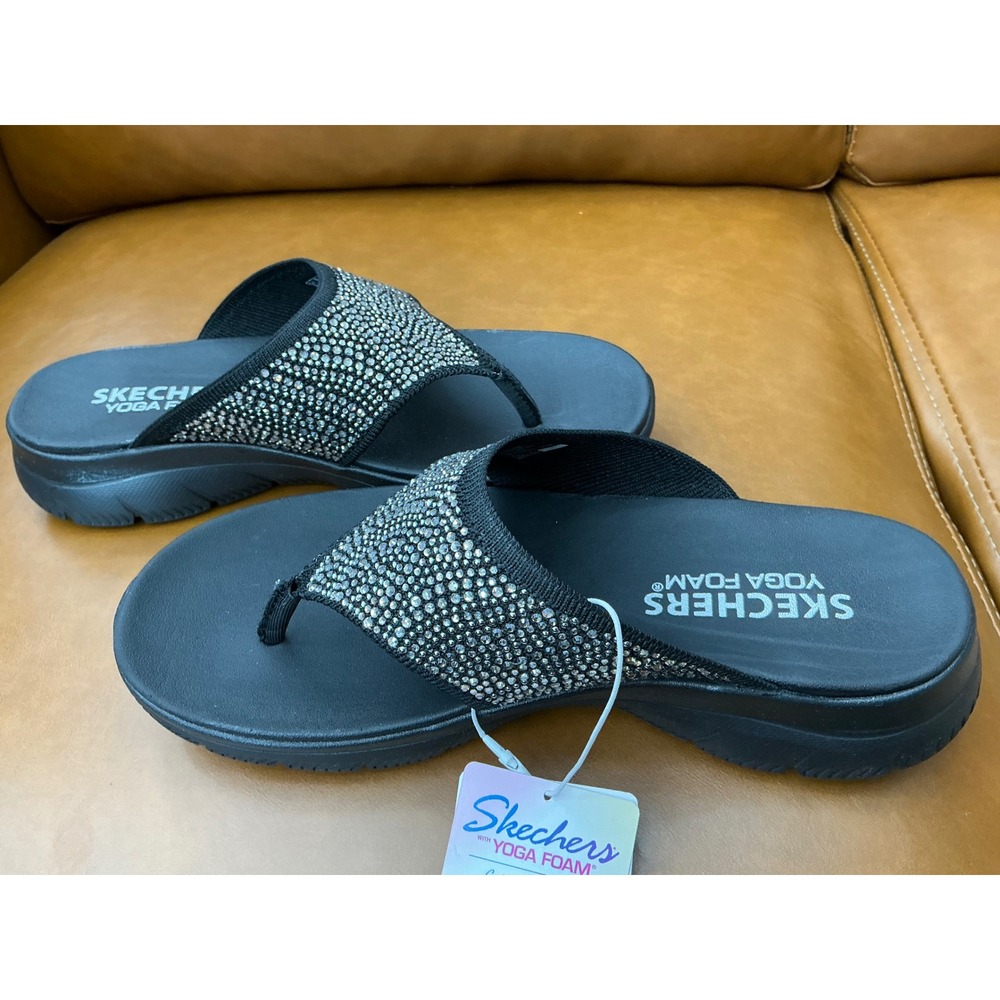 Skechers Summits Sandal Womens 8 Black New Rhinestone Yoga Foam 163582 BBK - Picture 5 of 8